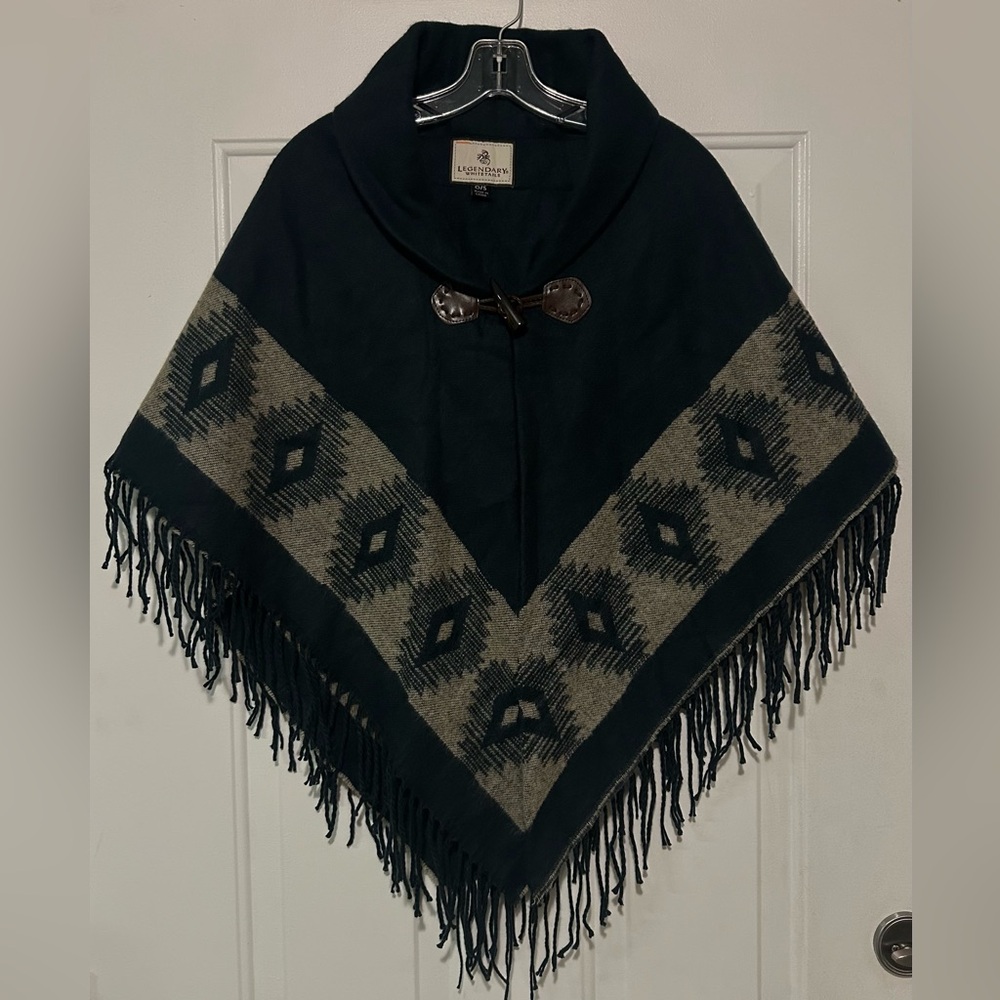 Legendary Whitetails Aztec Bohemian Poncho Navy Gray OS Toggle Button Southwest‎